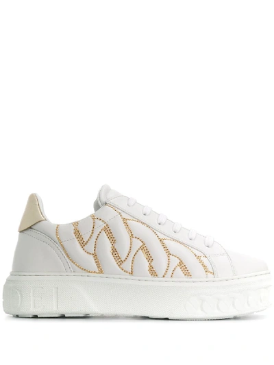 Casadei Leather Sneakers With Studs And Chain Sole In White