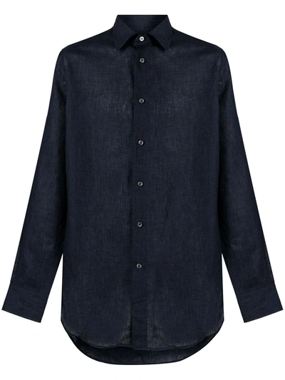 Brioni Long-sleeve Fitted Shirt In Blue