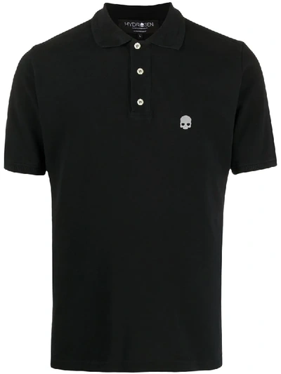 Hydrogen Logo Print Short-sleeved Polo Shirt In Black