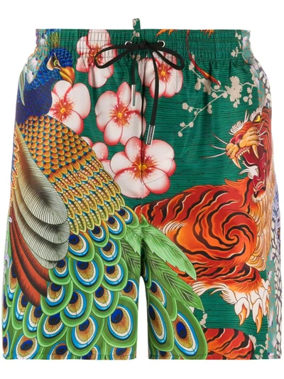 Dsquared2 Printed Swim Shorts In Green