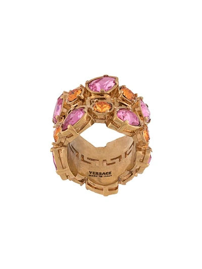 Versace Crystal-embellished Ring In Gold
