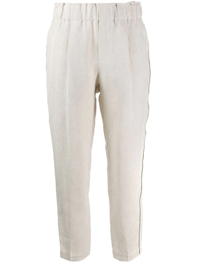 Brunello Cucinelli Brass-embellished Cropped Trousers In Neutrals