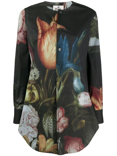 Vivienne Westwood Anglomania Floral-print Collarless Shirt In Black
