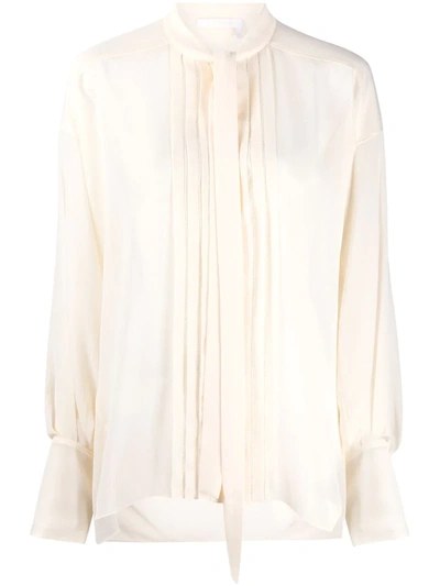 Chloé Pleated Bib Long-sleeved Shirt In Neutrals
