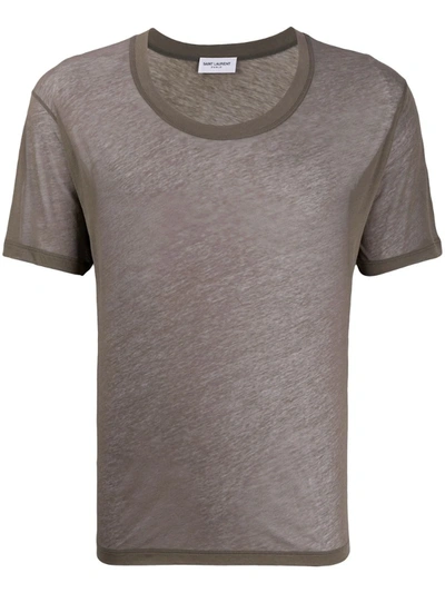 Saint Laurent Round Neck Sheer T-shirt In Grey