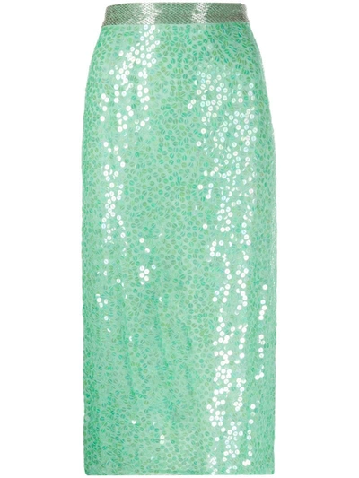 Attico Sequinned Pencil Skirt In Green