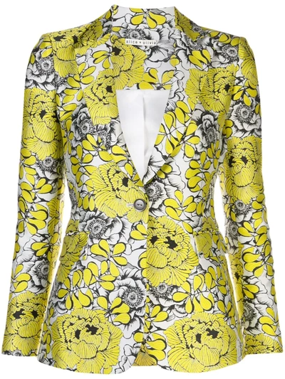 Alice And Olivia Fitted V-neck Floral Pattern Blazer In Daffodil Multi