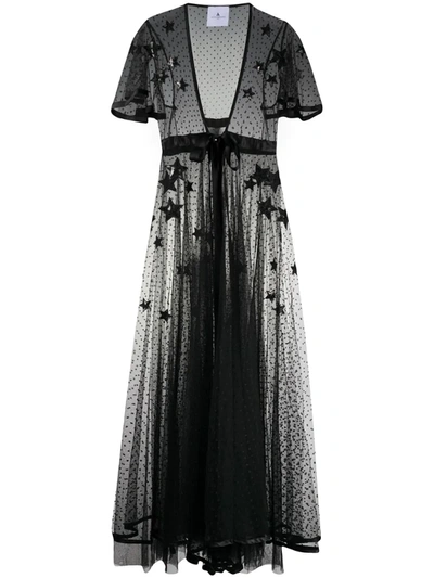 Annamode Silk Star Embroidered Sheer Dress In Black