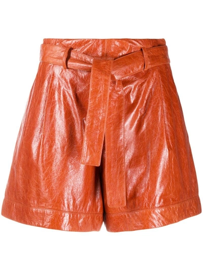 Drome Belted Leather Shorts In Brown