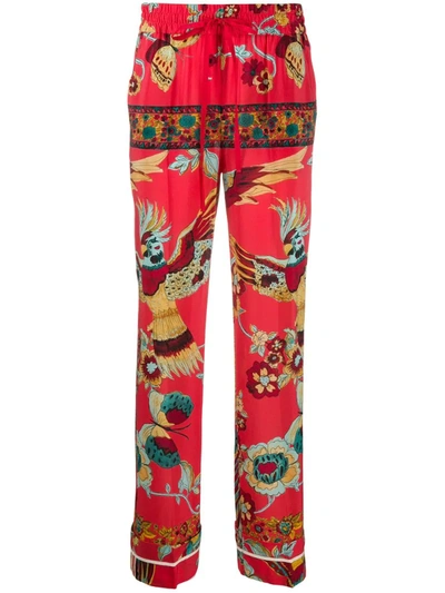 Red Valentino Bird Of Paradise Straight-leg Trousers In Red