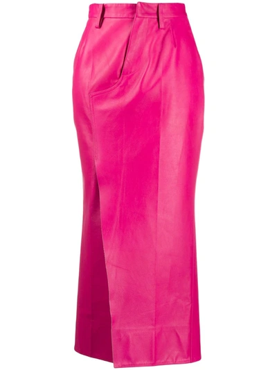 Marni Leather Fitted Long Skirt In Pink