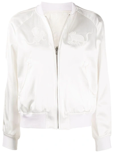Comme Des Garçons Embroidered Silk Bomber Jacket In White