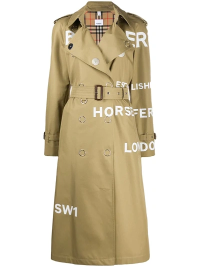 Burberry Text-print Trench Coat In Neutrals