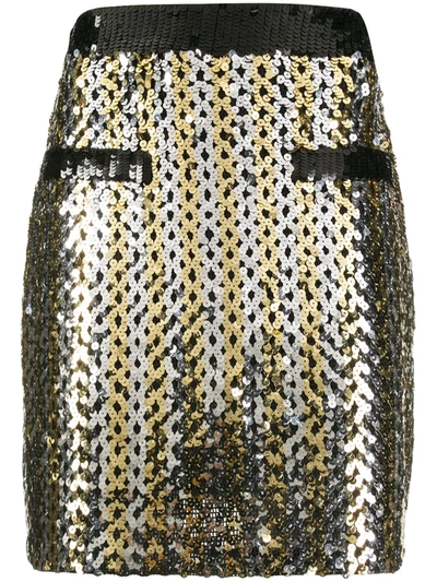 Msgm Gold Cotton Sequins Short Skirt In Silver/gold