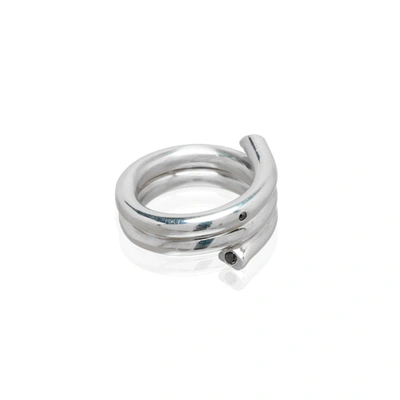Ali Grace Jewelry Black Diamond Coil Ring In Silver