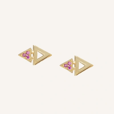 Ilana Ariel Gold Plated Mini Triangle Studs W/ Pink Sapphire