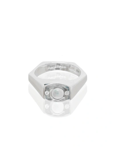 Ali Grace Jewelry Moonstone & Diamond Geometric Signet Ring In Silver