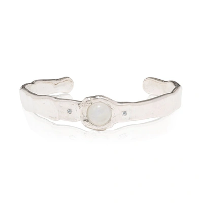 Ali Grace Jewelry Moonstone & Diamond Cuff In Silver