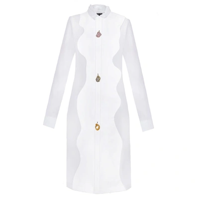 Hashé Cotton Poplin Shirt Dress With Raw Stone Buttons In White