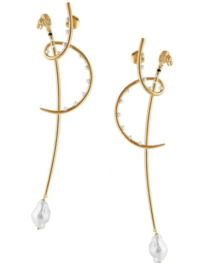 Misho Katana Leo Earrings With Pearls In Gold