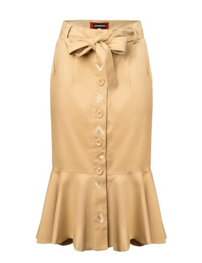 Andreeva Beige Pion Cotton Skirt With Embroidery