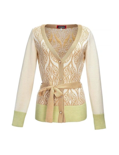 Andreeva Beige Printed Knit Sweater With Pearl Buttons