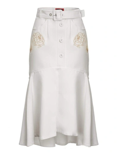 Andreeva White Pion Cotton Skirt With Rose Embroidery