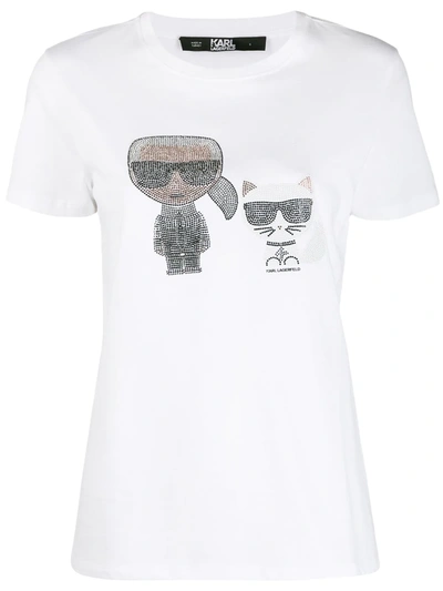 Karl Lagerfeld Ikonik Rhinestone T-shirt In White