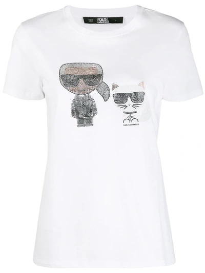 Karl Lagerfeld Ikonik Rhinestone T-shirt In Bianco