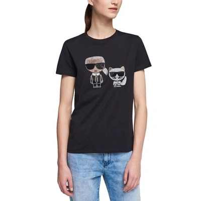 Karl Lagerfeld Women's T-shirt Short Sleeve Crew Neck Round Ikonik In Black