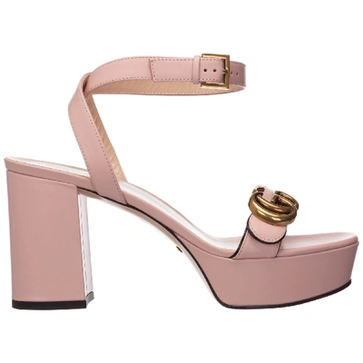 Gucci Women's Leather Heel Sandals Doppia G In Pink