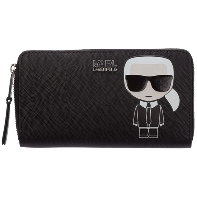 Karl Lagerfeld Women's Wallet Leather Coin Case Holder Purse Card Bifold K/ikonik In Black