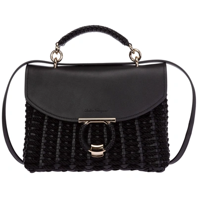 Ferragamo Women's Leather Handbag Shopping Bag Purse Gancini In Black