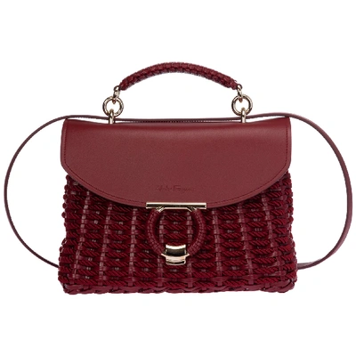 Ferragamo Women's Leather Handbag Shopping Bag Purse Gancini In Red