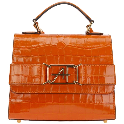 Alberta Ferretti Women's Leather Handbag Shopping Bag Purse Af Logo In Orange