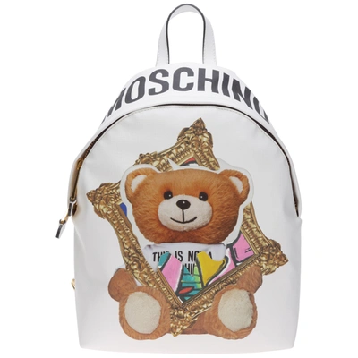Moschino Women's Rucksack Backpack Travel  Frame Teddy Bear In White