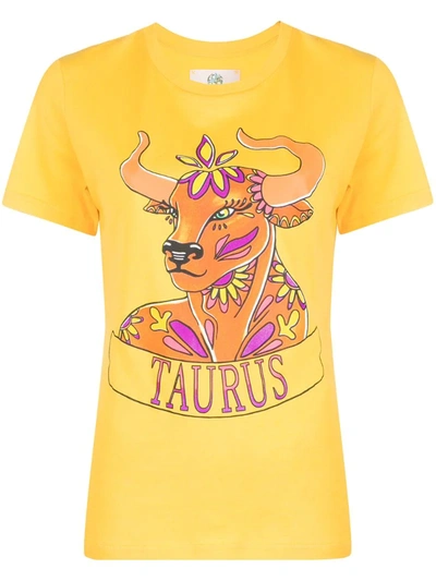 Alberta Ferretti Love Me Starlight Taurus Printed Organic Cotton-jersey T-shirt In Yellow