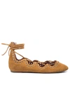 Isabel Marant Woman Leo Lace-up Embellished Suede Ballet Flats Tan In Peach