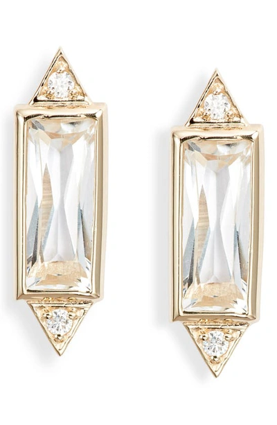 Anzie Cleo Baguette Topaz Stud Earrings In Yellow Gold/ White