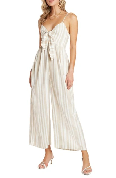 Willow Cindy Stripe Tie Front Jumpsuit In Sand