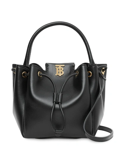 Burberry Monogram Motif Leather Bucket Bag In Black