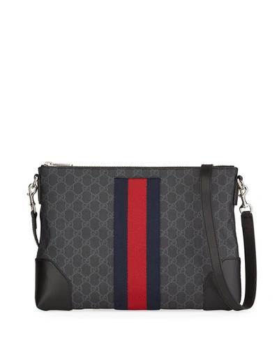 Gucci Men's Flat Gg Supreme Messenger Bag In Black Pattern