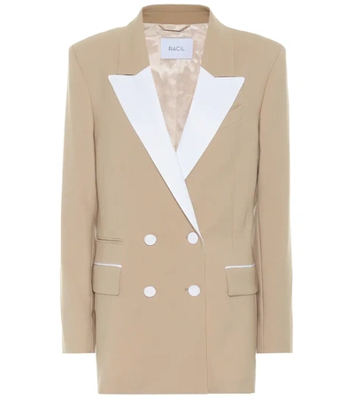 Racil Two-tone Double-breasted Twill-trimmed Wool-blend Blazer In Beige