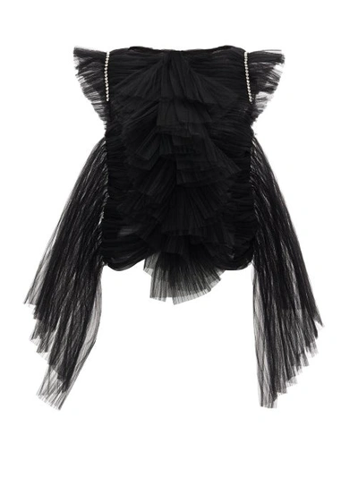 Khaite Dionne Swarovski Crystal-embellished Ruffled Ruched Tulle Top In Black