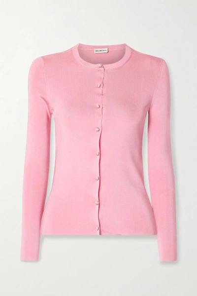 Balenciaga Intarsia Ribbed-knit Cardigan In Pink