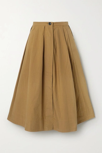 Alex Mill Pleated Cotton-poplin Midi Skirt In Brown