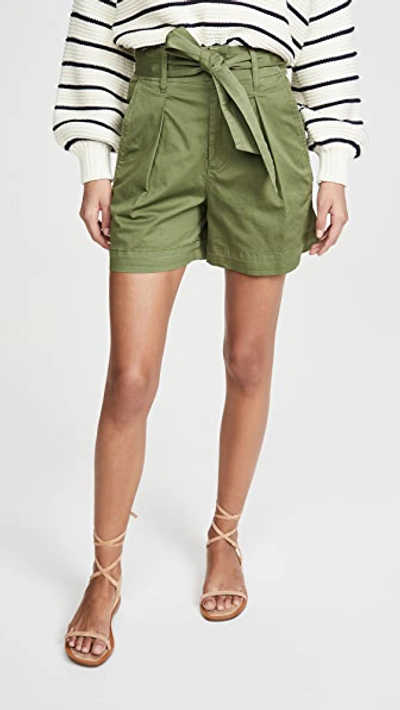 Alex Mill Expedition Belted Pleated Cotton-blend Poplin Shorts In Green