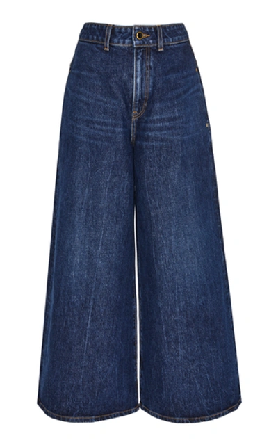 Khaite Darcy Cropped Mid-rise Wide-leg Jeans In Dark Denim
