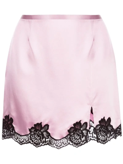 Fleur Du Mal James Lace-trimmed Silk-satin Mini Skirt In Lilac