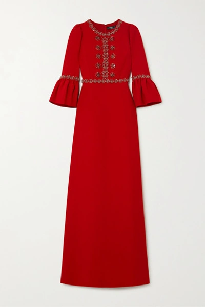 Andrew Gn Crystal-embellished Crepe Gown In Red